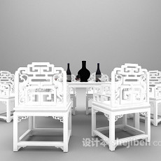 传统中式餐桌椅3d模型下载