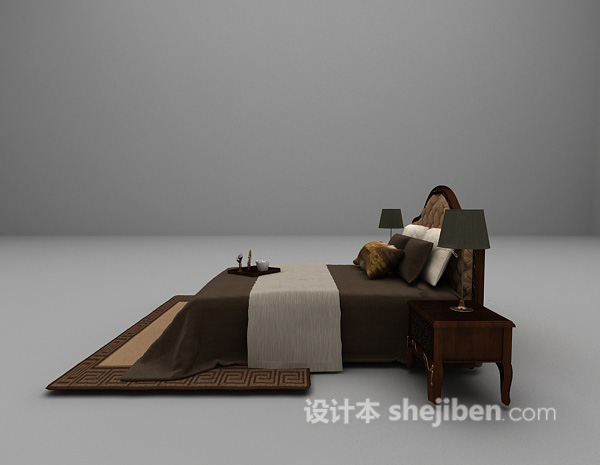 设计本棕色床具3d模型下载