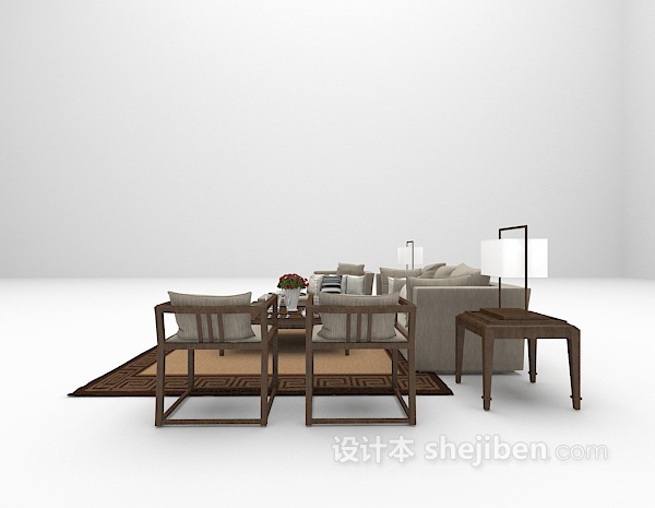 中式风格中式组合沙发3d模型下载