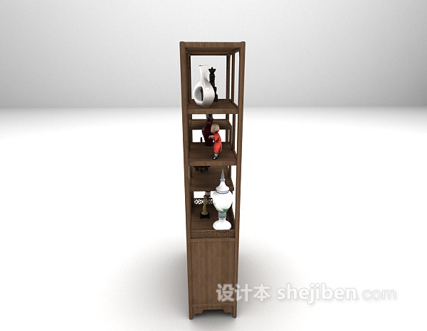 设计本中式棕色展示柜3d模型下载