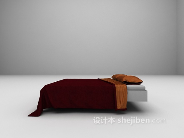 设计本酒红色双人床3d模型下载