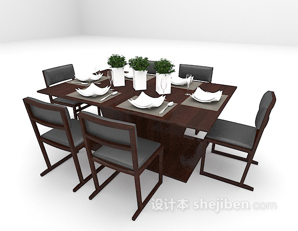 免费棕色桌椅组合3d模型下载