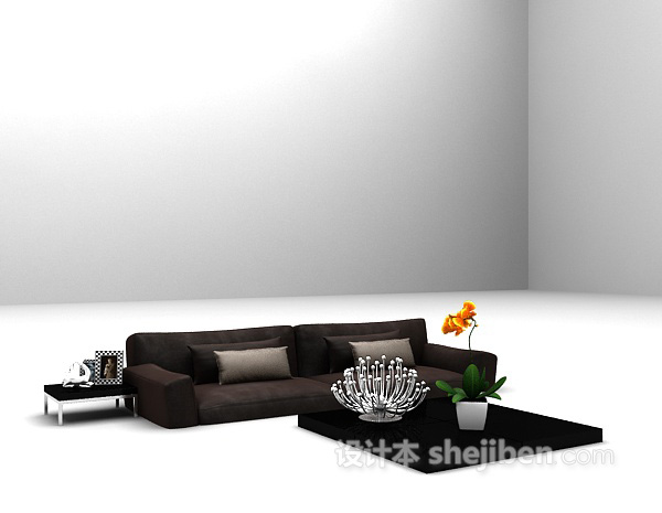 免费黑色双人沙发3d模型下载