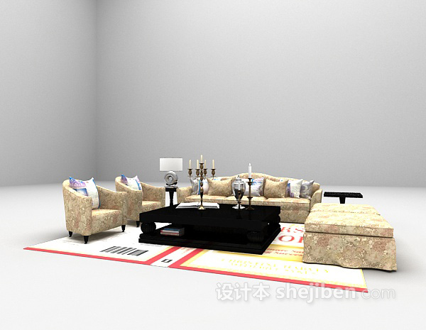 免费东南亚风格组合沙发3d模型下载