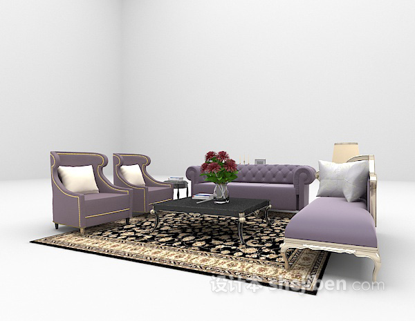 免费紫色皮沙发3d模型下载
