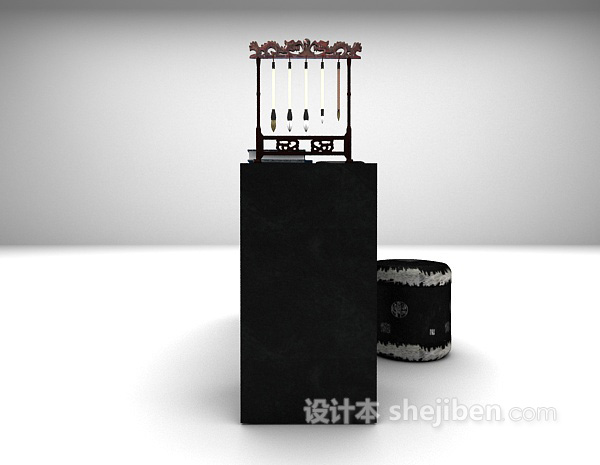设计本中式黑色书桌3d模型下载