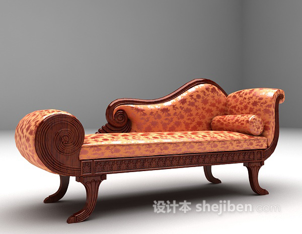 欧式风格红色欧式躺椅3d模型下载