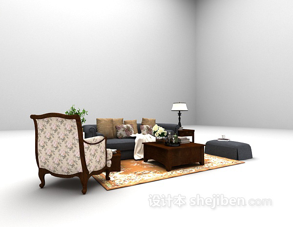 欧式风格欧式沙发组合3d模型下载