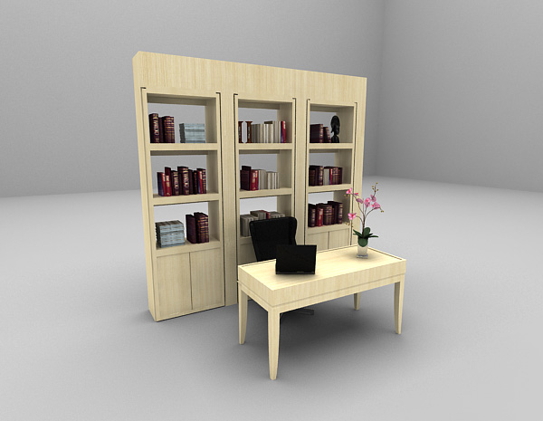 现代风格白色书柜3d模型下载