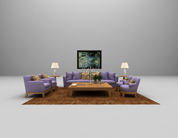 紫色木质沙发3d模型