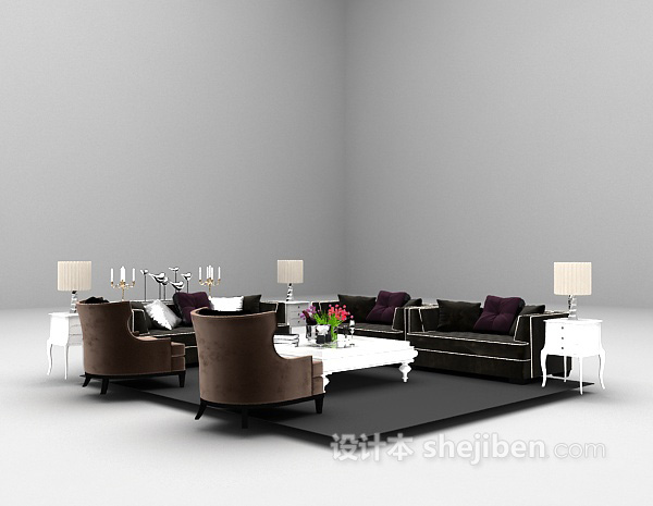 设计本简欧沙发组合3d模型下载