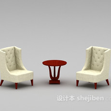 灰色布艺桌椅组合3d模型下载