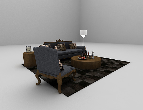 欧式风格深色沙发组合3d模型下载