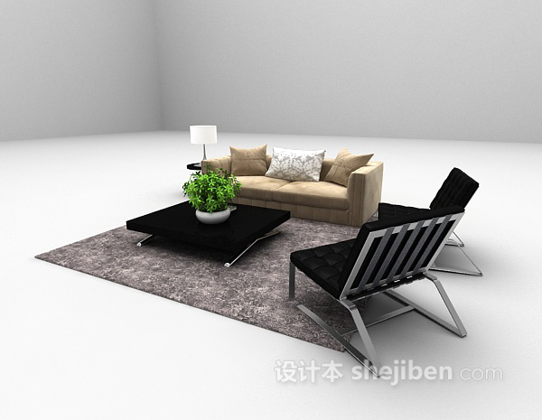 设计本灰色双人沙发3d模型下载