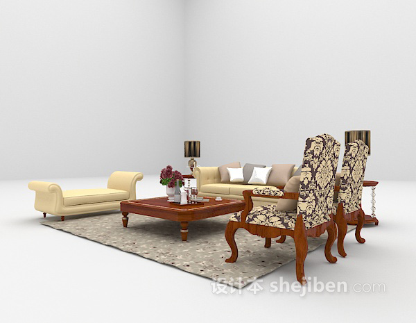 免费木质欧式沙发欣赏3d模型下载