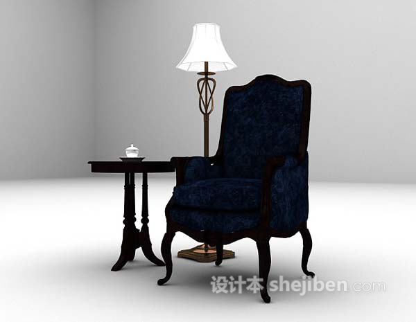 免费蓝色休闲椅3d模型下载
