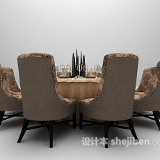 欧式木质桌椅3d模型下载