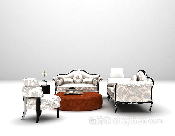 欧式风格白色欧式沙发组合3d模型下载