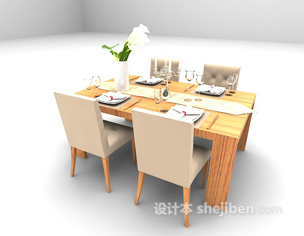 免费木质现代餐桌3d模型下载