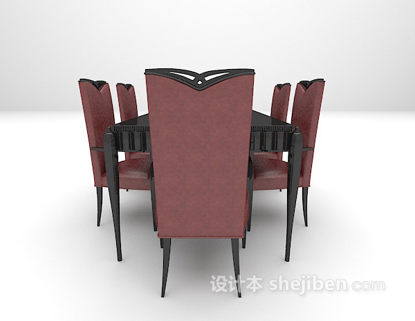 设计本欧式棕色木质餐桌免费3d模型下载