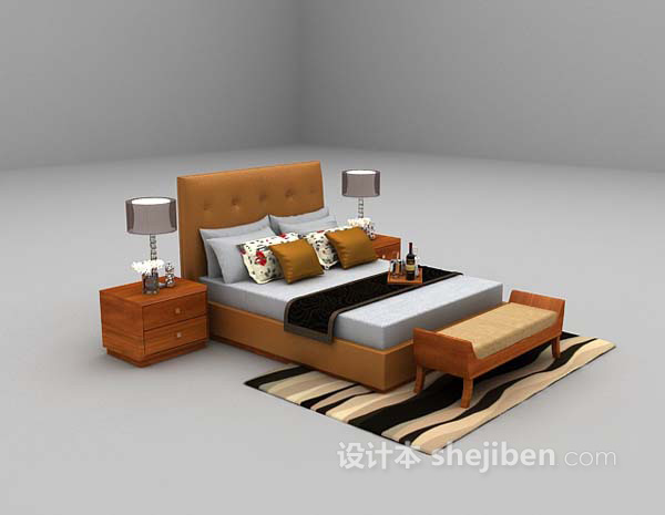 欧式风格简约双人床3d模型下载