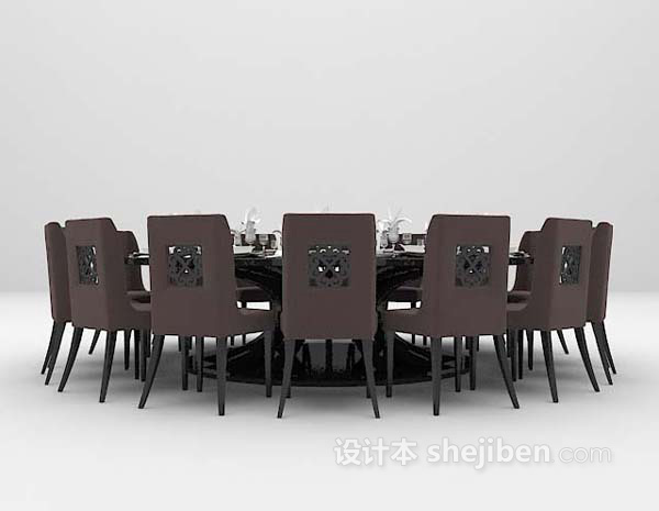 黑色布艺餐桌3d模型下载