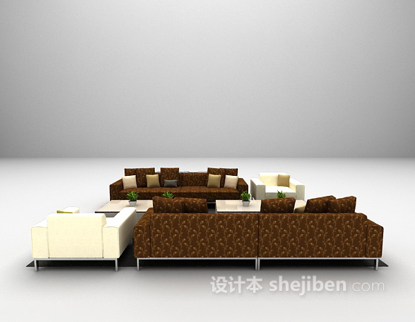 田园风沙发组合3d模型下载