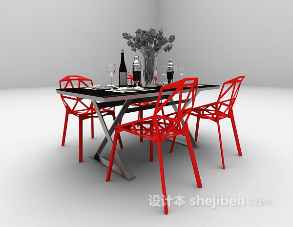 现代风格现代餐桌椅组合3d模型下载
