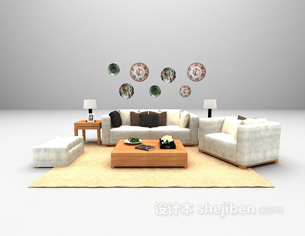 现代家庭沙发3d模型下载