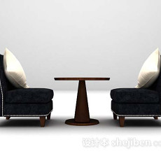 黑色布艺桌椅组合3d模型下载