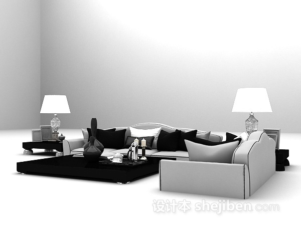 设计本灰色系沙发3d模型下载