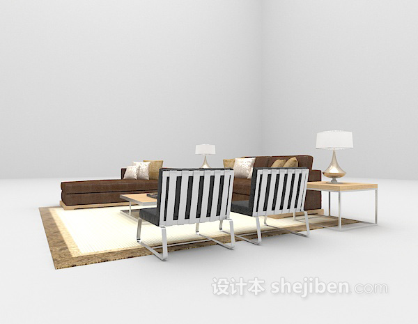免费棕色皮质沙发3d模型下载