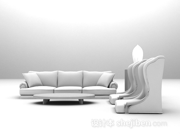 白色高背椅组合沙发3d模型