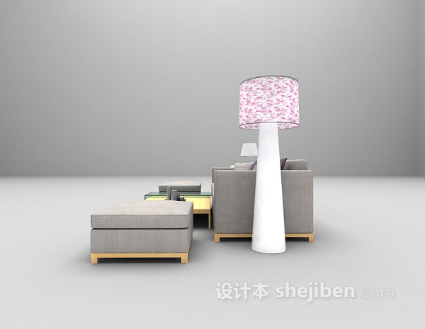 现代风格现代木质沙发组合3d模型下载
