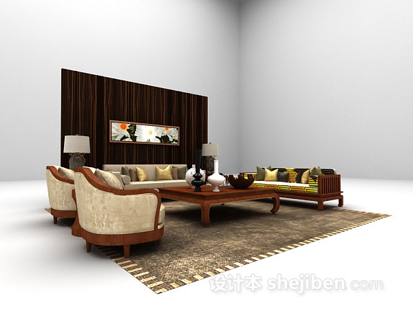 欧式风格木质欧式沙发3d模型下载