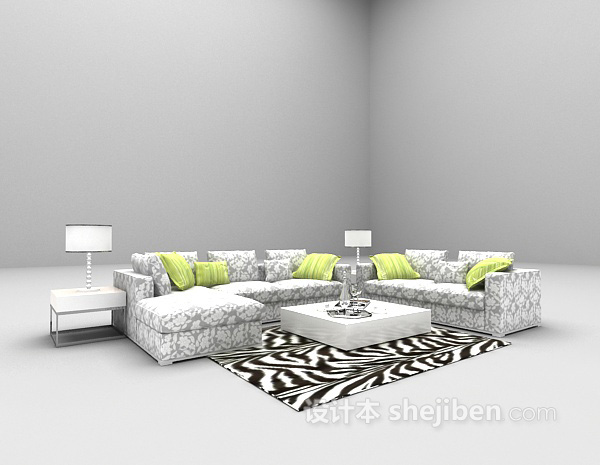 现代风格组合白色沙发3d模型下载