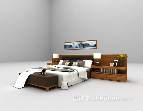 免费现代双人床欣赏3d模型下载