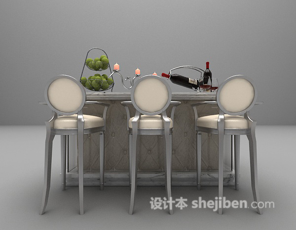 高脚椅餐桌3d模型下载