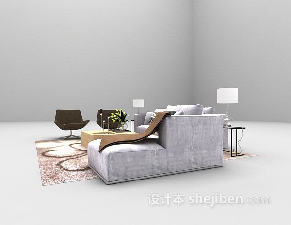 免费浅紫色组合沙发大全3d模型下载