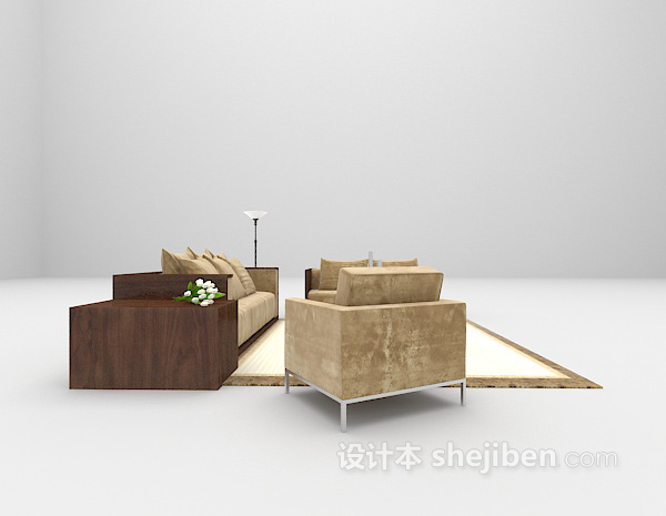 现代风格灰色组合沙发3d模型下载