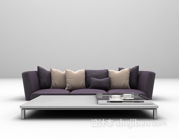紫色三人沙发3d模型下载