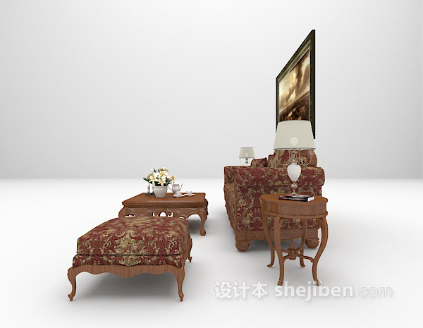 欧式风格欧式木质沙发3d模型下载