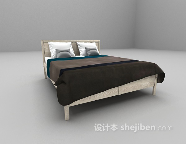 现代风格白色双人床3d模型下载