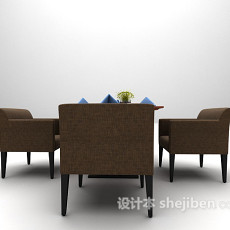 棕色欧式桌椅组合组合3d模型下载