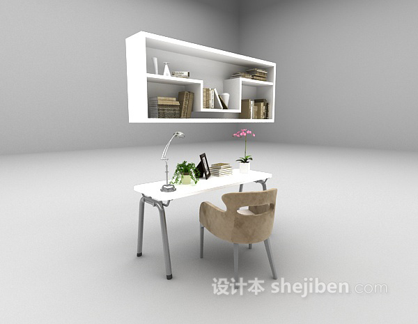 现代风格白色现代书桌3d模型下载