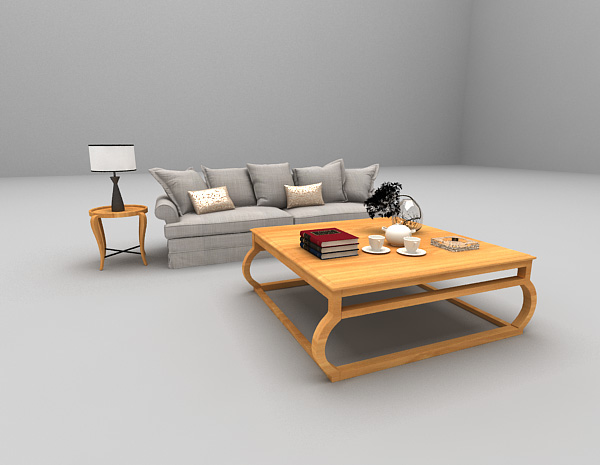 现代风格木质家庭沙发3d模型下载