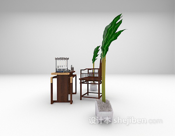 设计本中式书桌组合3d模型下载