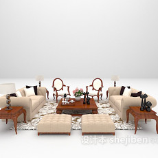 欧式浅色沙发组合大全3d模型下载