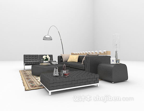 免费黑色皮质沙发3d模型下载