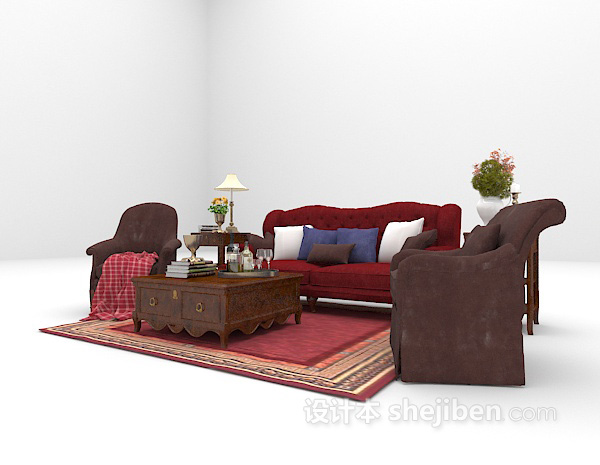 免费欧式深色沙发3d模型下载